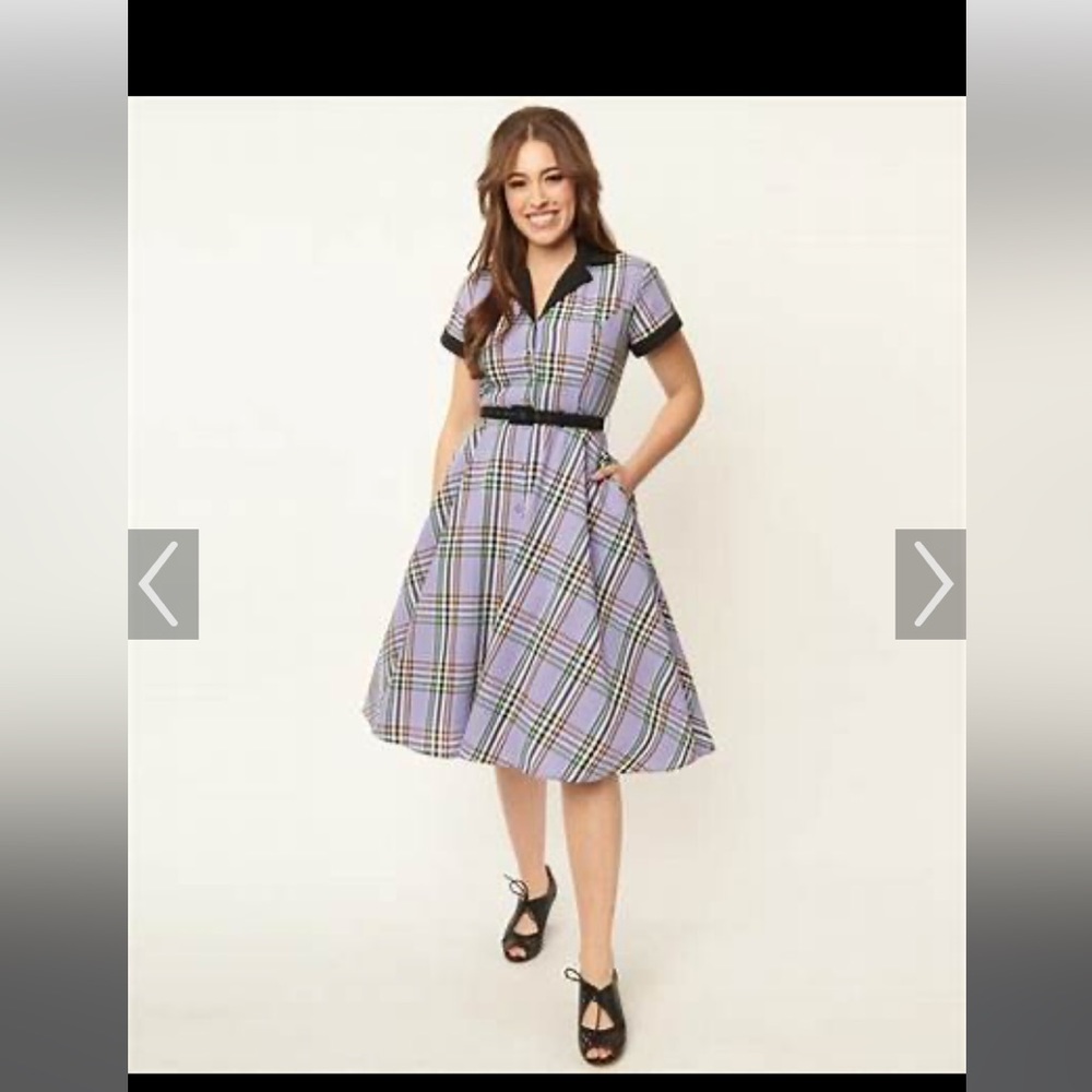 Unique Vintage 1950s Lavender Plaid dress